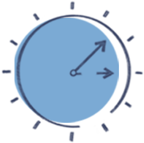 Clock with minute and hour hands, representing automated time tracking